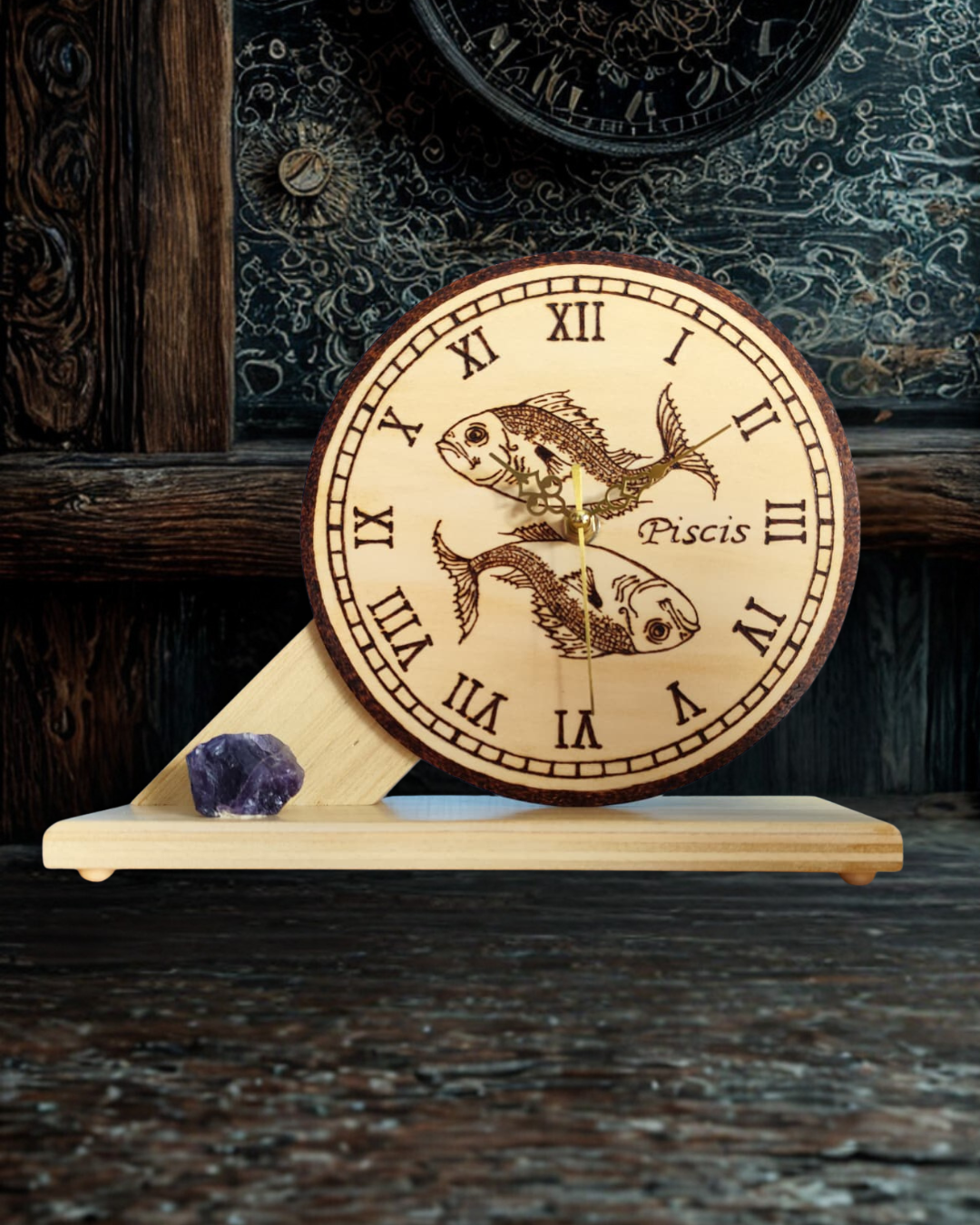 Reloj de Madera del Zodiaco Artesanal | Colección de Signos | Circular Grande