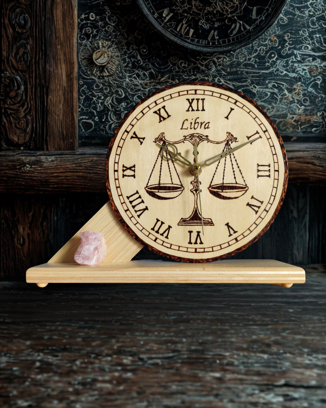 Reloj de Madera del Zodiaco Artesanal | Colección de Signos | Circular Grande