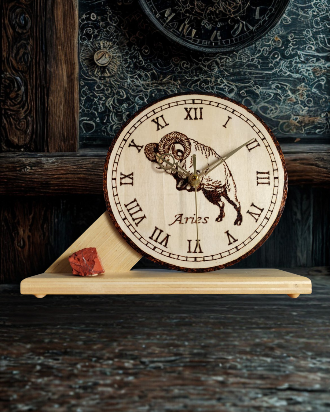 Reloj de Madera del Zodiaco Artesanal | Colección de Signos | Circular Grande