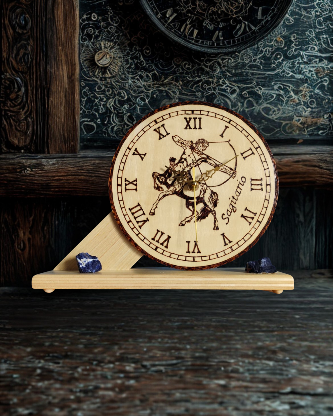 Reloj de Madera del Zodiaco Artesanal | Colección de Signos | Circular Grande