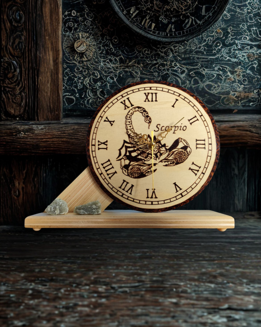 Reloj de Madera del Zodiaco Artesanal | Colección de Signos | Circular Grande