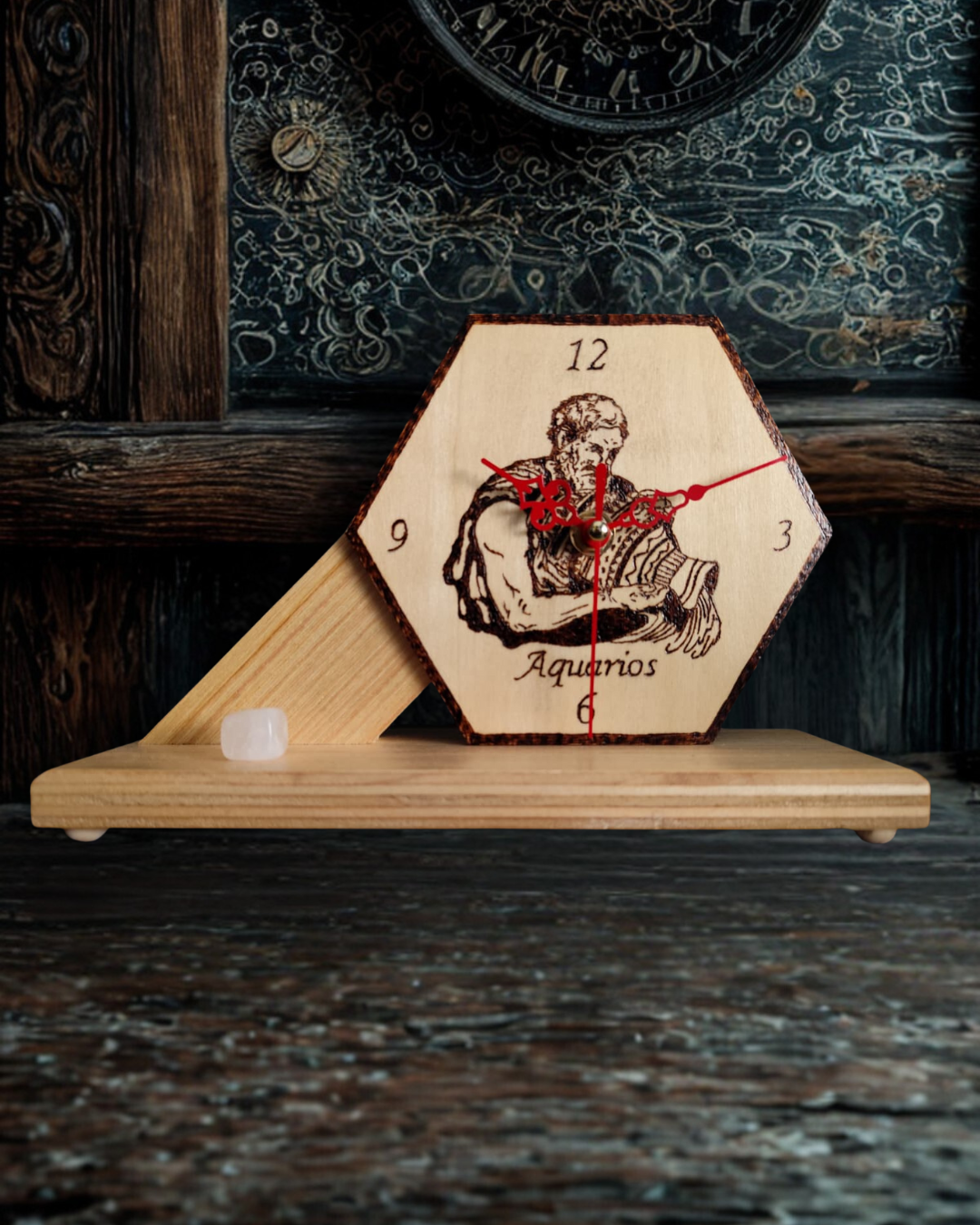 Reloj de Madera del Zodiaco Artesanal | Colección de Signos | Hexagonal