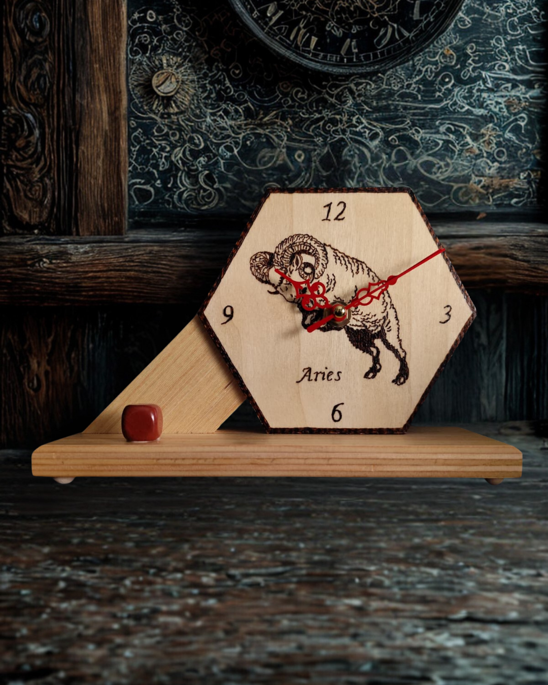 Reloj de Madera del Zodiaco Artesanal | Colección de Signos | Hexagonal