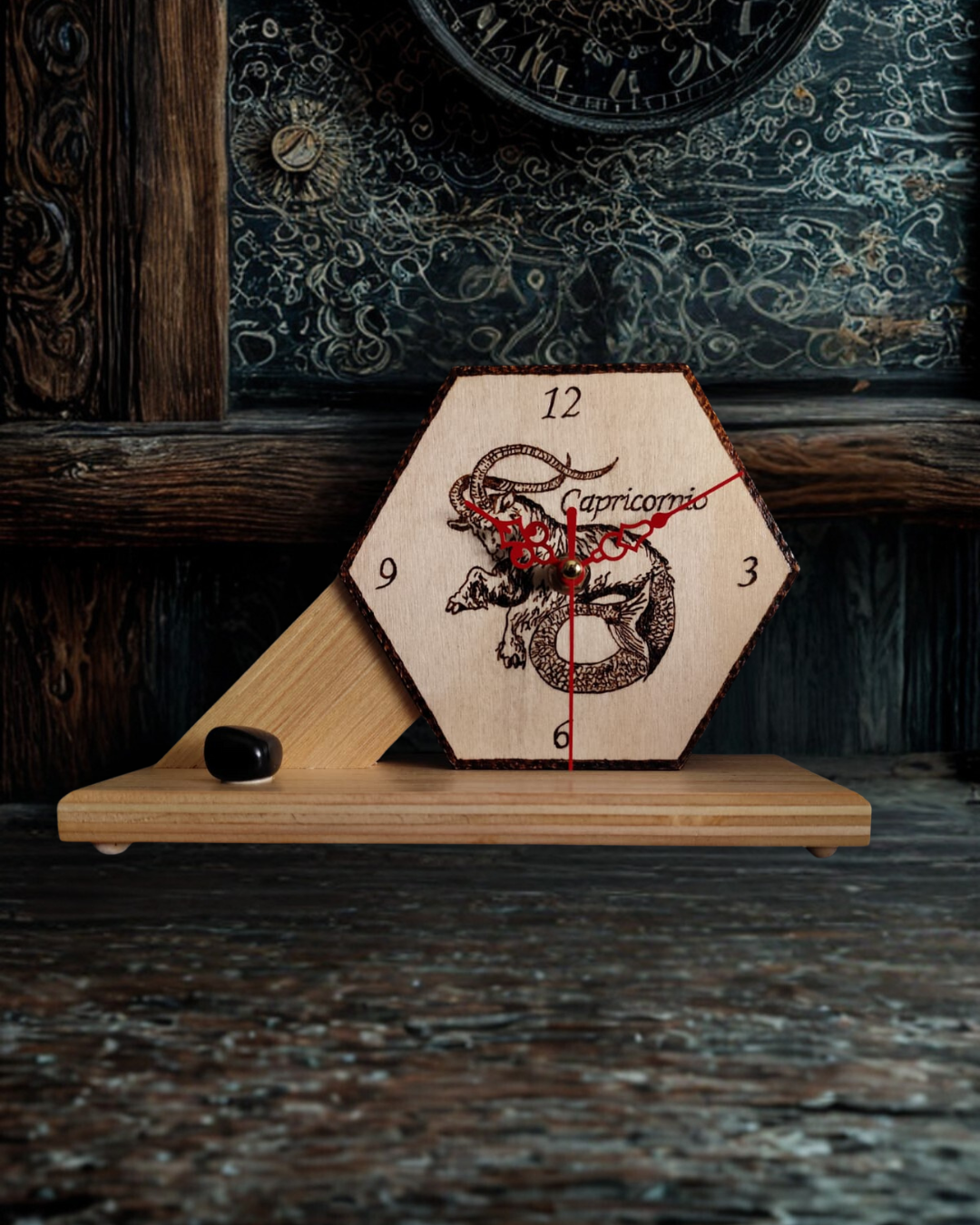 Reloj de Madera del Zodiaco Artesanal | Colección de Signos | Hexagonal