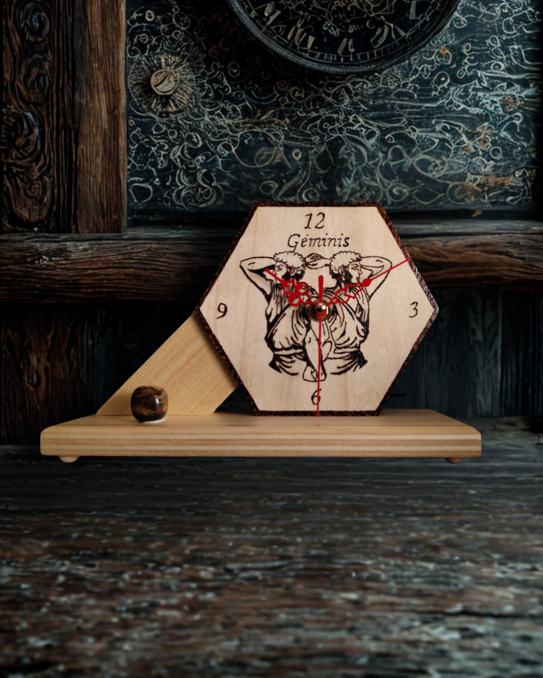 Reloj de Madera del Zodiaco Artesanal | Colección de Signos | Hexagonal