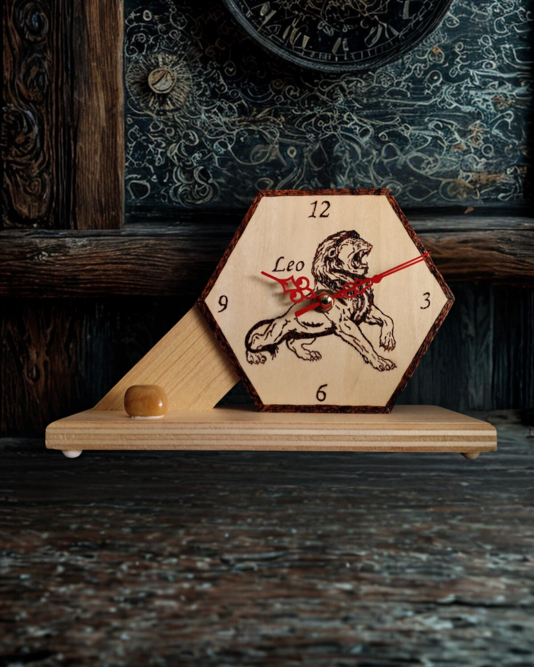 Reloj de Madera del Zodiaco Artesanal | Colección de Signos | Hexagonal