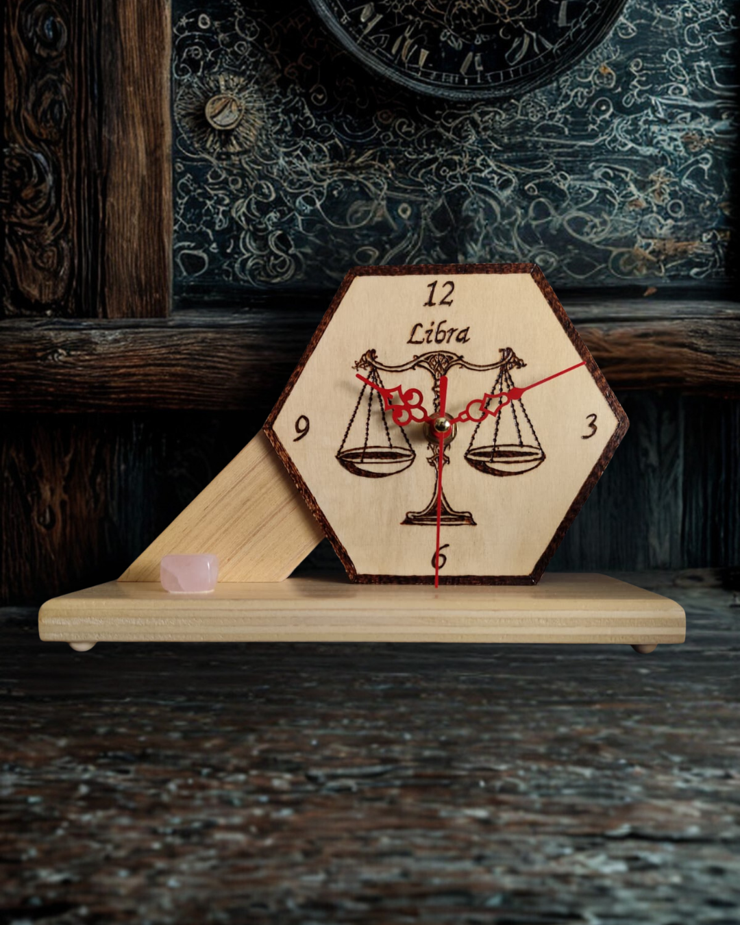 Reloj de Madera del Zodiaco Artesanal | Colección de Signos | Hexagonal