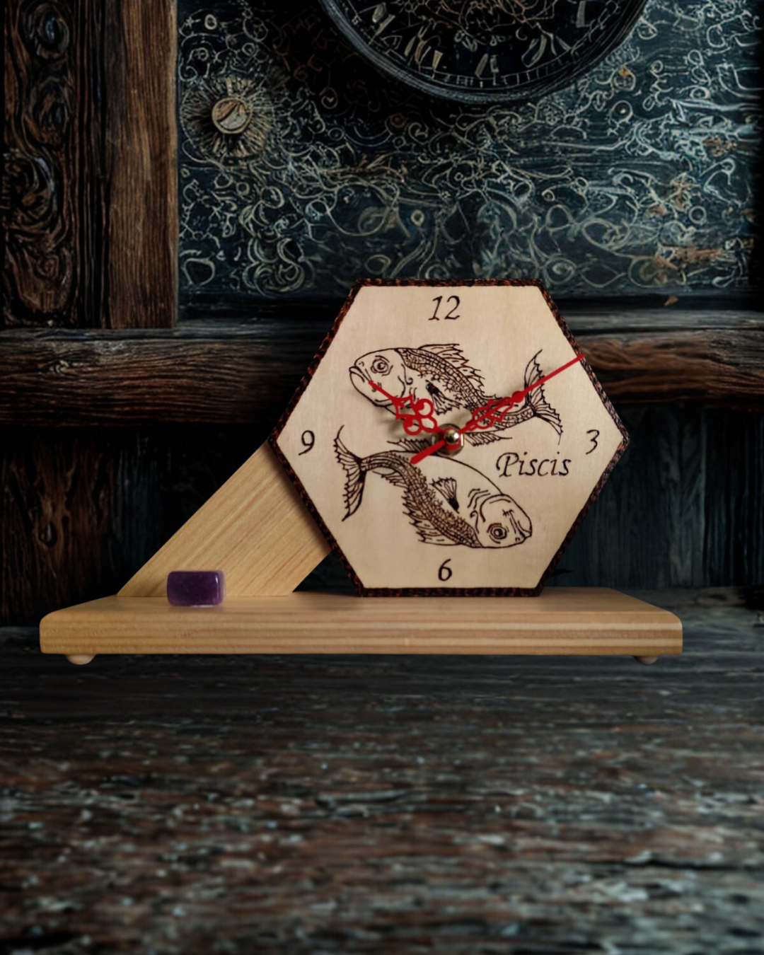 Reloj de Madera del Zodiaco Artesanal | Colección de Signos | Hexagonal