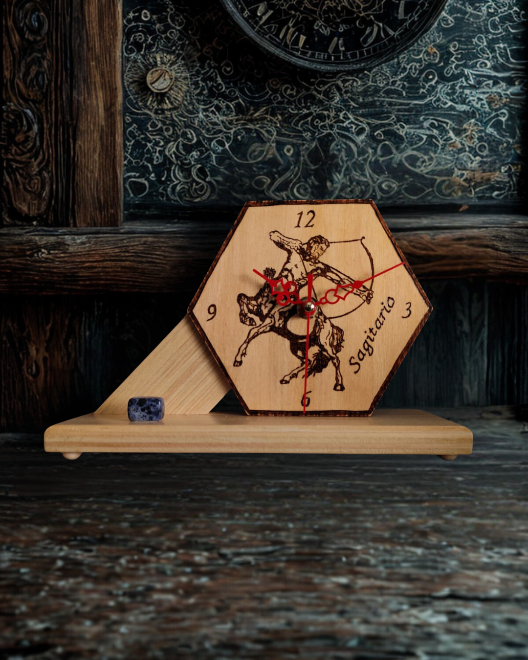 Reloj de Madera del Zodiaco Artesanal | Colección de Signos | Hexagonal