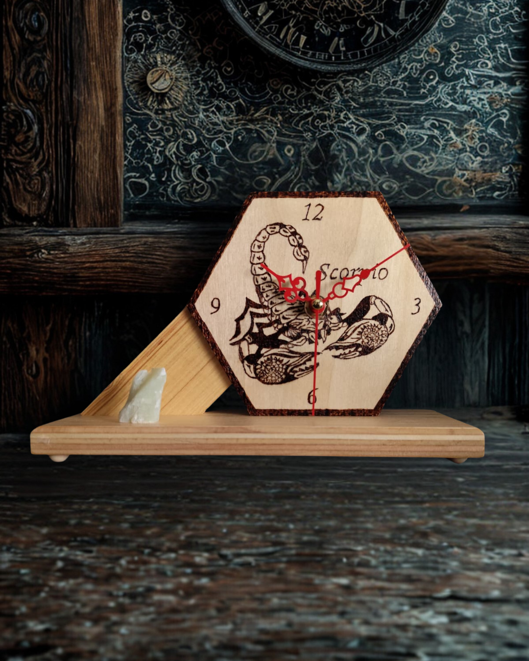 Reloj de Madera del Zodiaco Artesanal | Colección de Signos | Hexagonal
