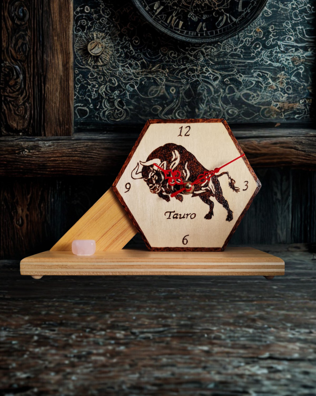 Reloj de Madera del Zodiaco Artesanal | Colección de Signos | Hexagonal