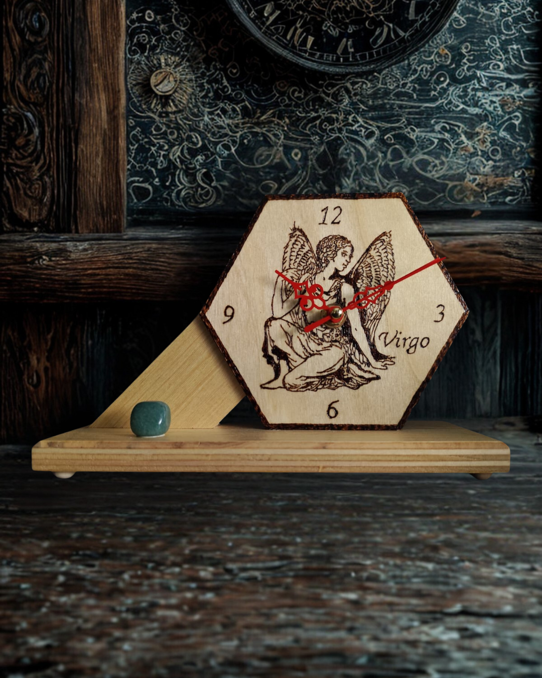 Reloj de Madera del Zodiaco Artesanal | Colección de Signos | Hexagonal